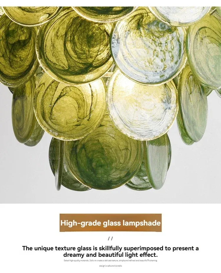 Modern Vintage Dark Green Glass Chandelier │ Crystal Pendant Pendant Ceiling Lamp Light - Besontique Home