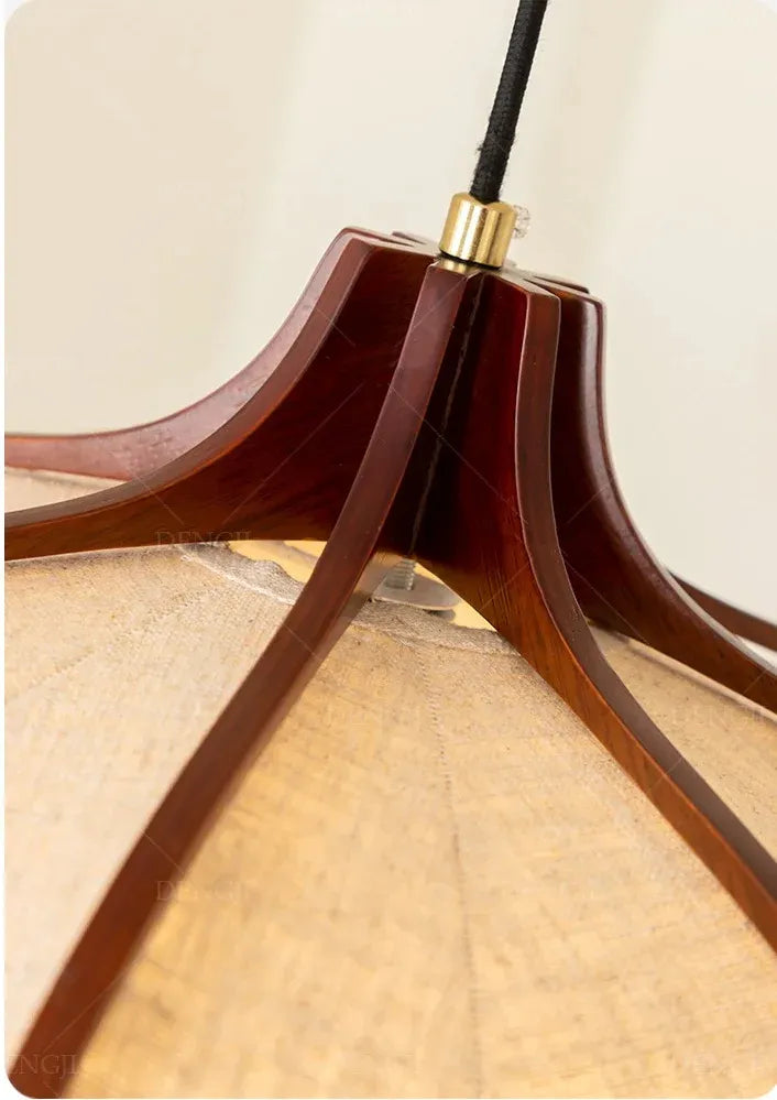 Wood Fabric Linen Pendant Ceiling Light │ Modern Retro style Bedroom Hanging Lamp - Besontique Home