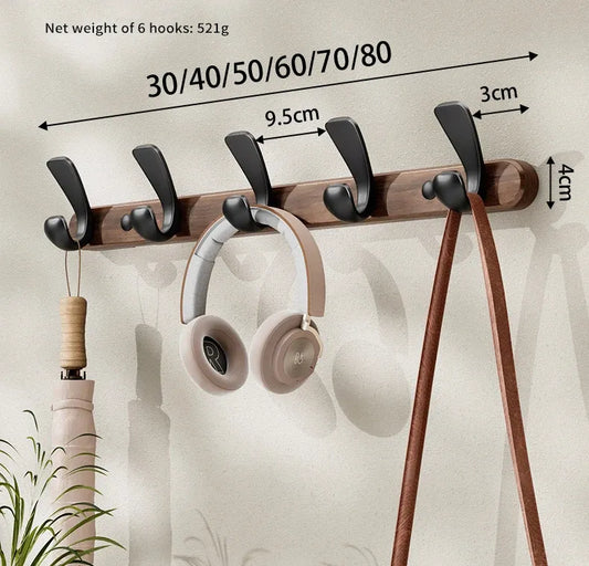Modern Walnut Moon Shape Coat Rack (White/Black)│ Wall Mounted Wooden Metal Hooks