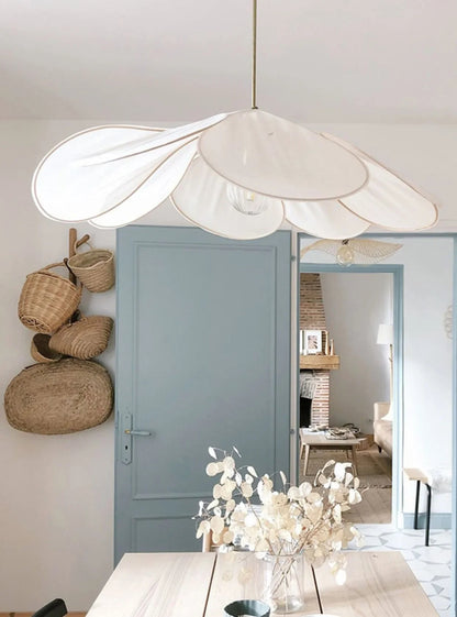 Modern Fabric Flower Art Petal Pendant Ceiling Light │ Neutral Solid Color Chandelier Hanging Lamp