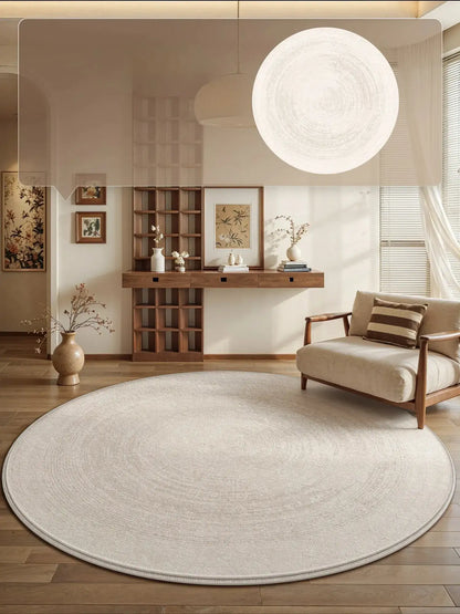Cream Round Floor Plush Rug │ Minimal Fluffy Decorative Carpet │ Simple Large Lounge Mat Besontique Home Decor