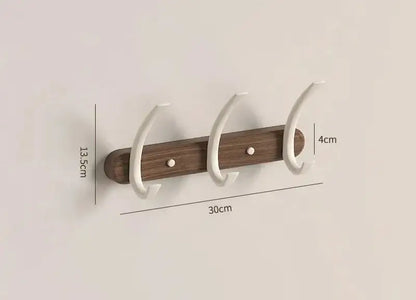 Modern Walnut Moon Shape Coat Rack (White/Black)│ Wall Mounted Wooden Metal Hooks - Besontique Home