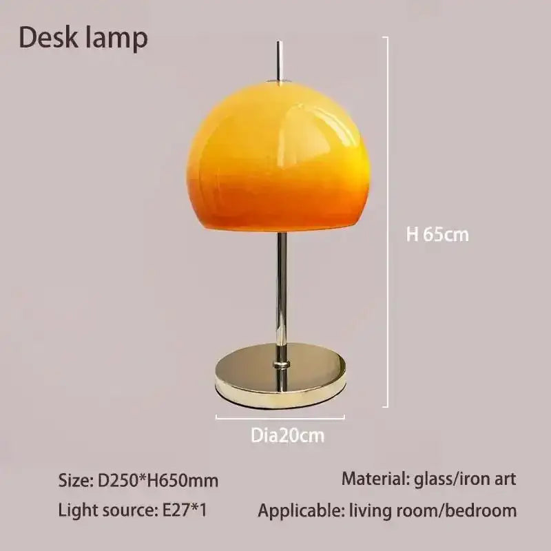 Modern Retro Gradient Orange Glass Table Lamp – Metal Coffee Table Desk Light