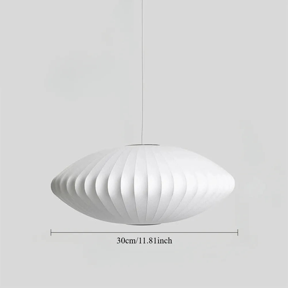 Minimal Nordic Silk Fabric Pendant Light │ Japandi style White Ceiling Hanging Chandelier