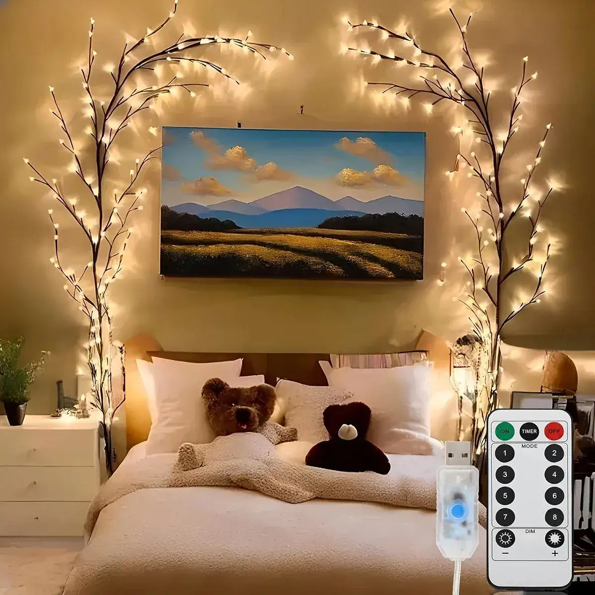 White Birch Tree LED Bendable Wall Decor Light with remote │ For Birthday Christmas Camping Party Decor - Besontique Home