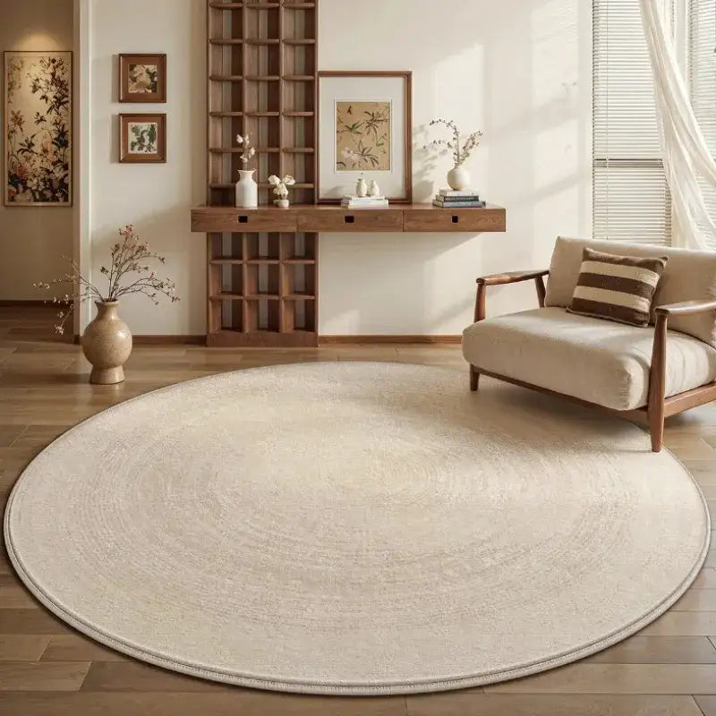 Cream Round Floor Plush Rug │ Minimal Fluffy Decorative Carpet │ Simple Large Lounge Mat Besontique Home Decor