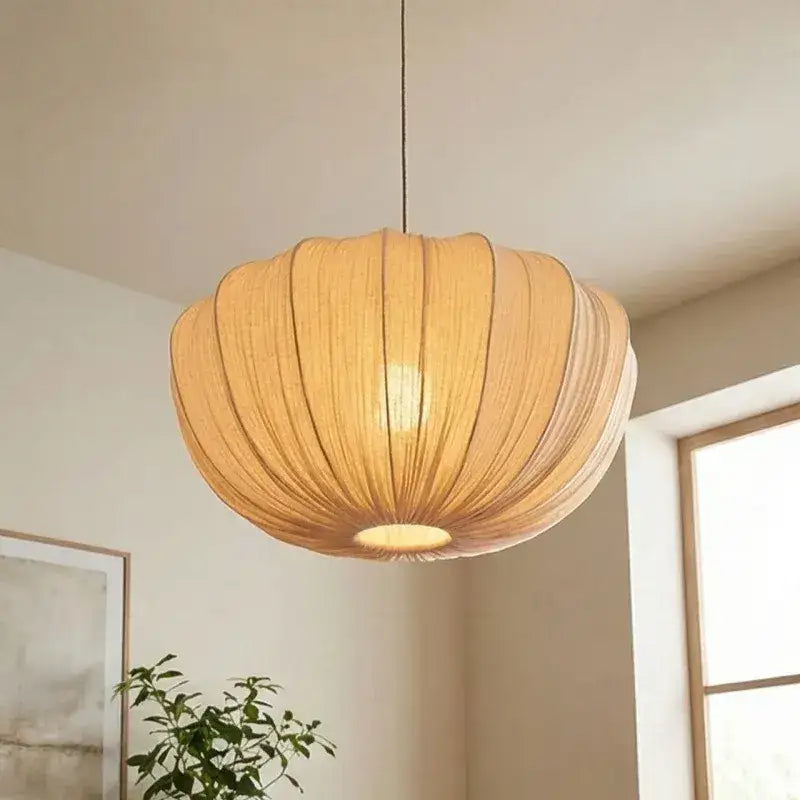 Japandi Minimal Vintage Fabric Pendant Light │ Modern Retro Hanging Lamp - Besontique Home
