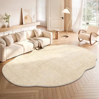 Minimal Style Cream Fluffy Plush Irregular Shape Rug - Besontique Home