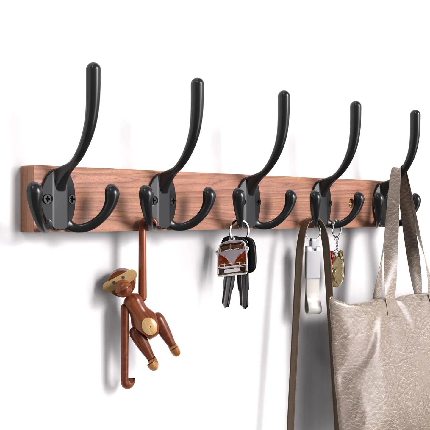 Modern Wooden Coat Rack Wall Mount with 5 Hooks Besontique Home Decor