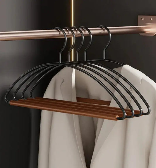 10pcs Luxury Beech Wood Clothes Hangers │ Seamless Iron Wardrobe Clothes Rack with Wood Bar  - Besontique Home
