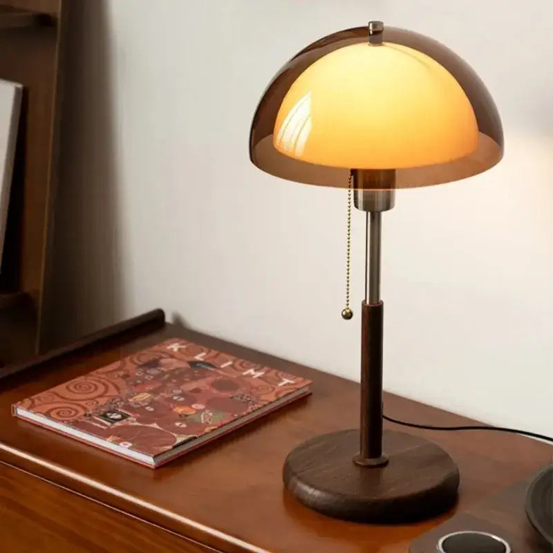 Vintage Walnut Table Lamp | Modern Iron Bedside & Study Room Ambient Light Besontique Home Decor