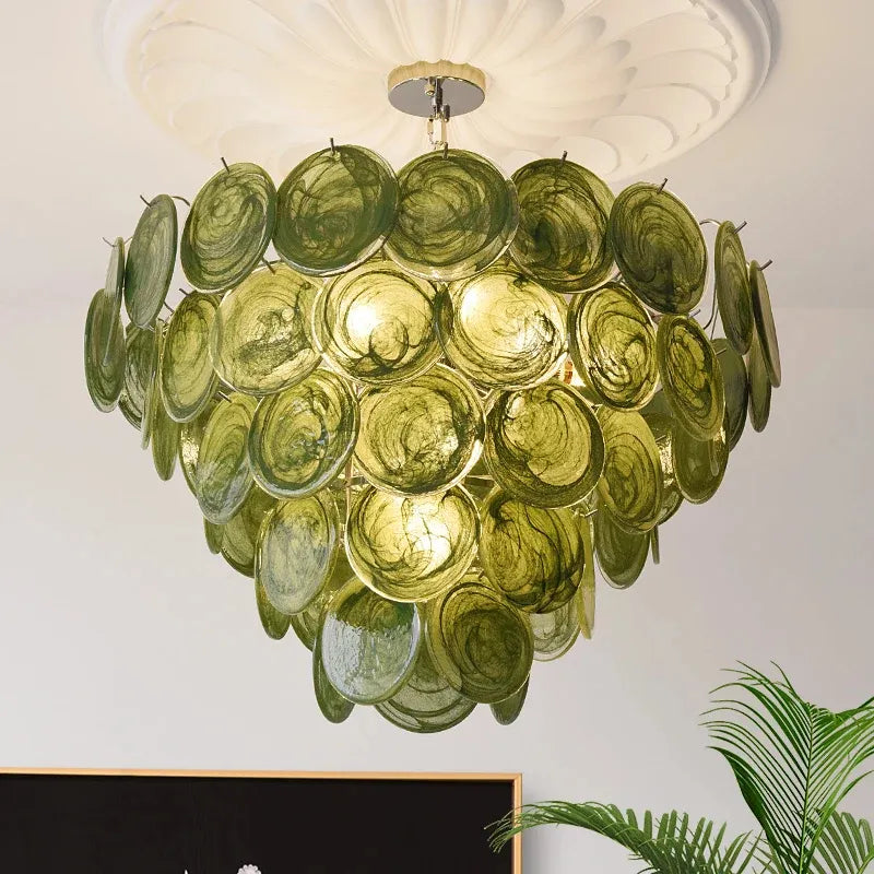 Modern Vintage Dark Green Glass Chandelier │ Crystal Pendant Pendant Ceiling Lamp Light - Besontique Home