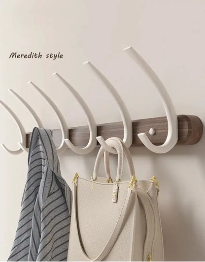 Modern Walnut Moon Shape Coat Rack (White/Black)│ Wall Mounted Wooden Metal Hooks - Besontique Home