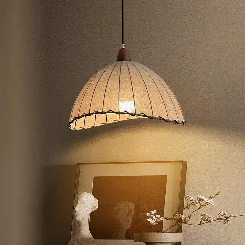 Nordic Retro Linen Ceiling Light │ Japandi Minimal Bedroom Hanging Lamp - Besontique Home