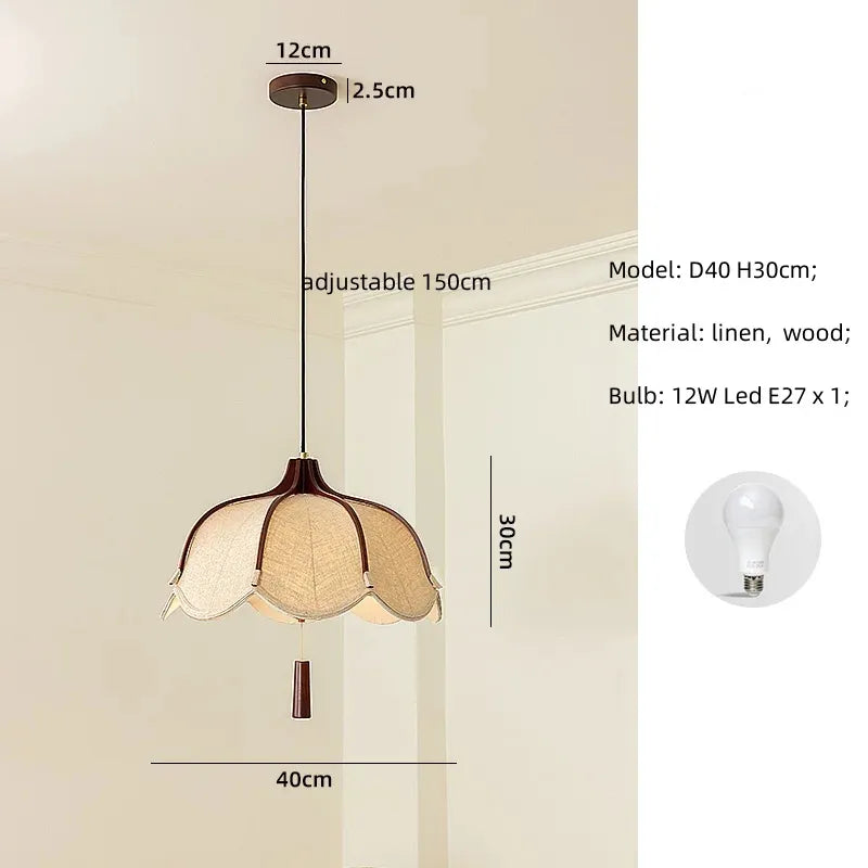 Wood Fabric Linen Pendant Ceiling Light │ Modern Retro style Bedroom Hanging Lamp - Besontique Home