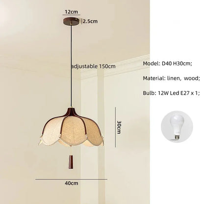Wood Fabric Linen Pendant Ceiling Light │ Modern Retro style Bedroom Hanging Lamp - Besontique Home