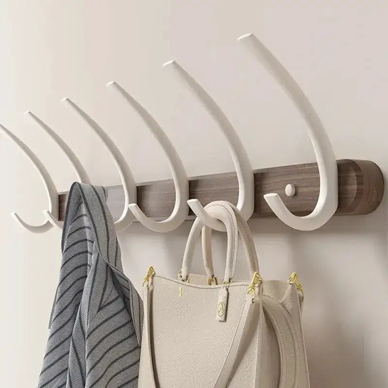 Modern Walnut Moon Shape Coat Rack (White/Black)│ Wall Mounted Wooden Metal Hooks - Besontique Home