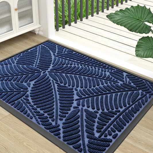 Modern Leaf Shape Pattern PVC Door Mat │ Solid Color Anti-slip Entrance Floor Rug Mat