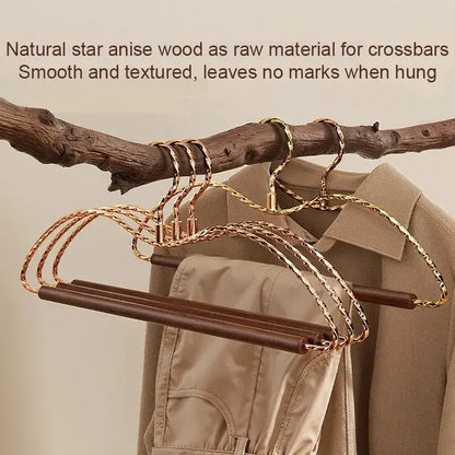 3 pcs Luxury Gold Metal Clothes Hangers │ Anti-Slip Clothes Rack with Wood Bar - Besontique Home