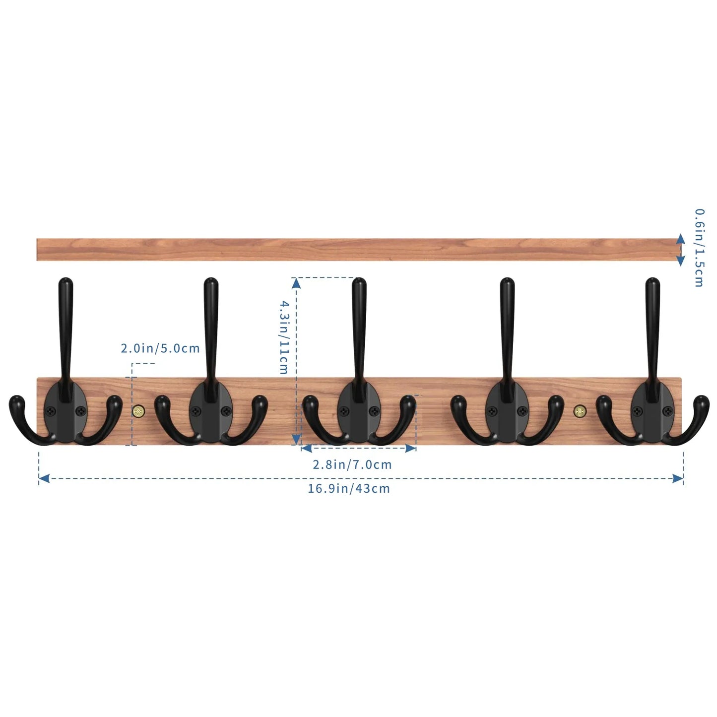 Modern Wooden Coat Rack Wall Mount with 5 Hooks Besontique Home Decor