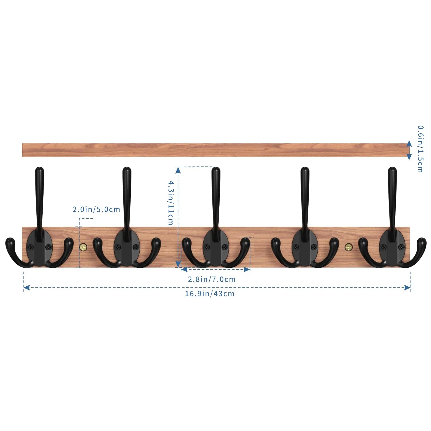 Modern Wooden Coat Rack Wall Mount with 5 Hooks Besontique Home Decor