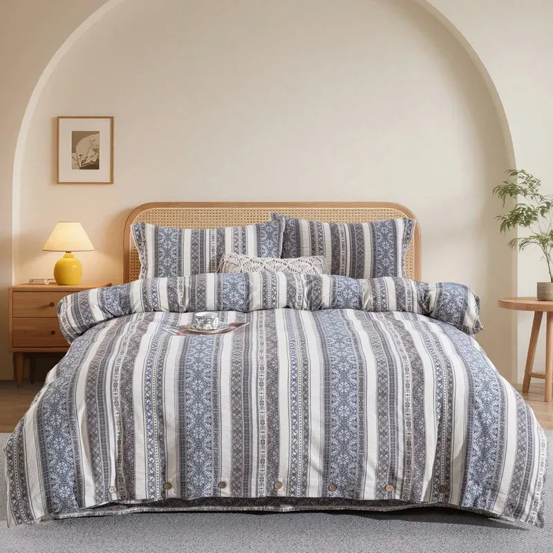 Bohemain style Double Layer Yarn Bedding Set │ Modern Boho Cotton Bed Duvet cover Pillow case - Besontique Home