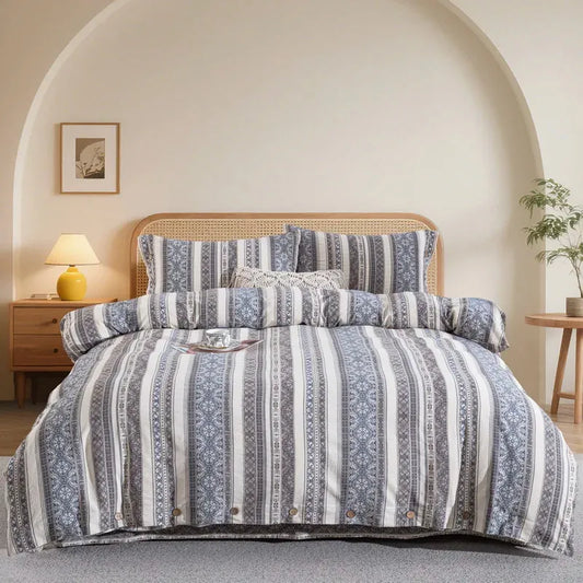 Bohemain style Double Layer Yarn Bedding Set │ Modern Boho Cotton Bed Duvet cover Pillow case - Besontique Home