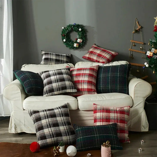 Black Green Red Plaid Rustic style Cushion Cover │ Christmas Home Decorative Throw Pillow Covers - Besontique Home