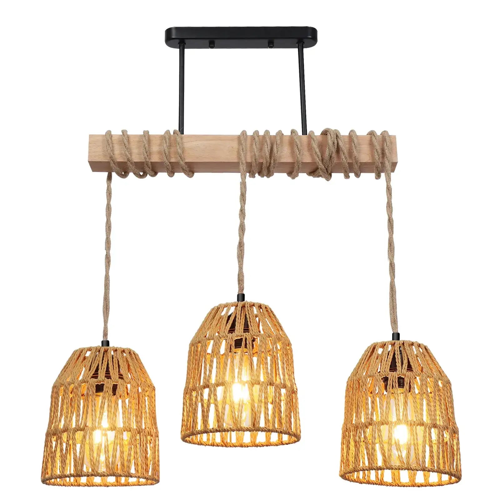 Boho style Rattan 3-light Chandelier Hanging Lamp │ Woven Pendant Lighting For Home Decor - Besontique Home