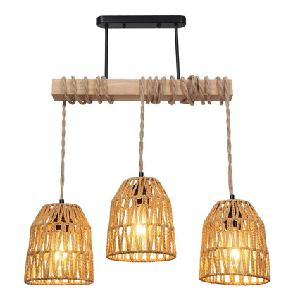 Boho style Rattan 3-light Chandelier Hanging Lamp │ Woven Pendant Lighting For Home Decor - Besontique Home