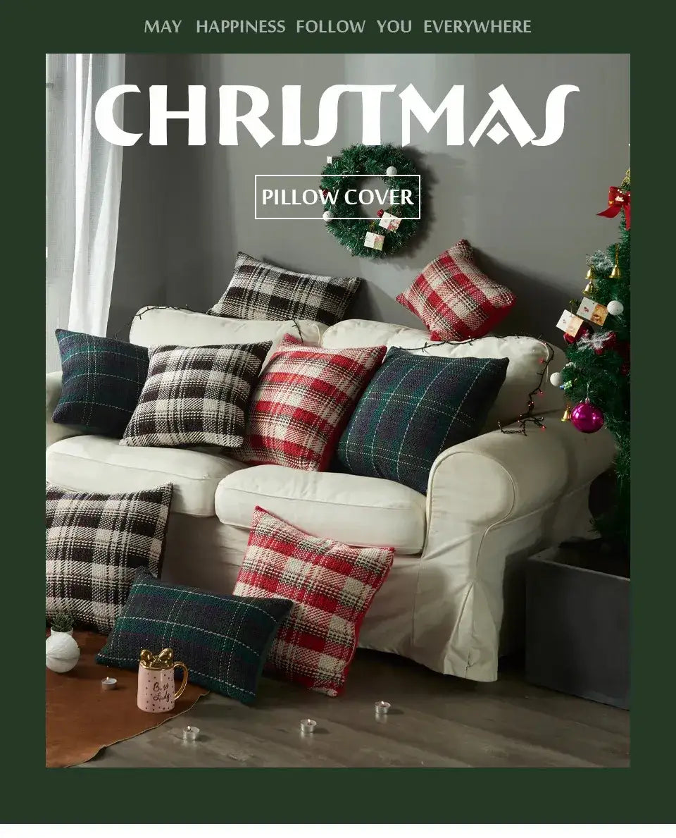 Black Green Red Plaid Rustic style Cushion Cover │ Christmas Home Decorative Throw Pillow Covers - Besontique Home