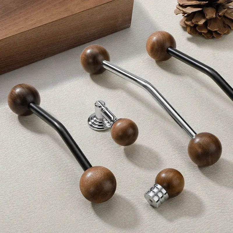 Premium Wood &amp; Brass Cabinet Knobs – Black Silver Luxury Drawer Handles - Besontique Home