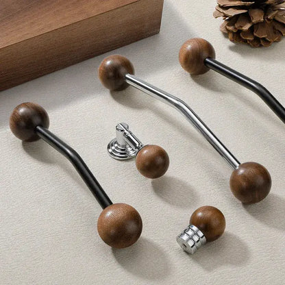 Premium Wood &amp; Brass Cabinet Knobs – Black Silver Luxury Drawer Handles - Besontique Home