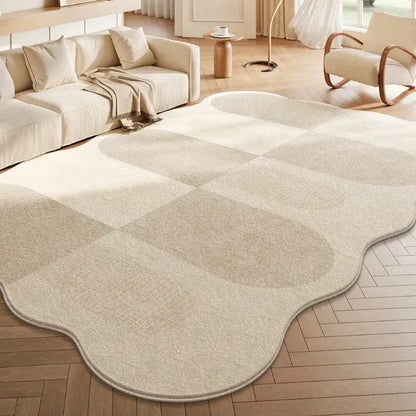 Cream Plush Irregular Rug Soft Fluffy Carpet for Bedroom - Besontique Home
