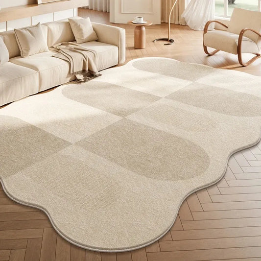 Cream Plush Irregular Rug Soft Fluffy Carpet for Bedroom