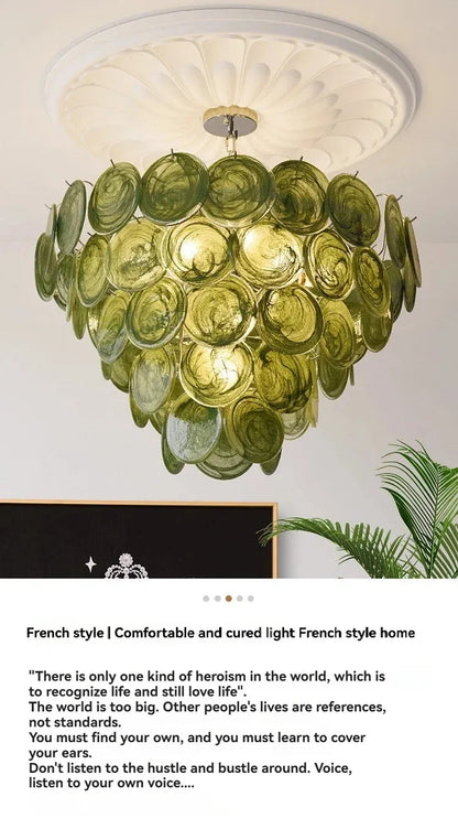 Modern Vintage Dark Green Glass Chandelier │ Crystal Pendant Pendant Ceiling Lamp Light - Besontique Home