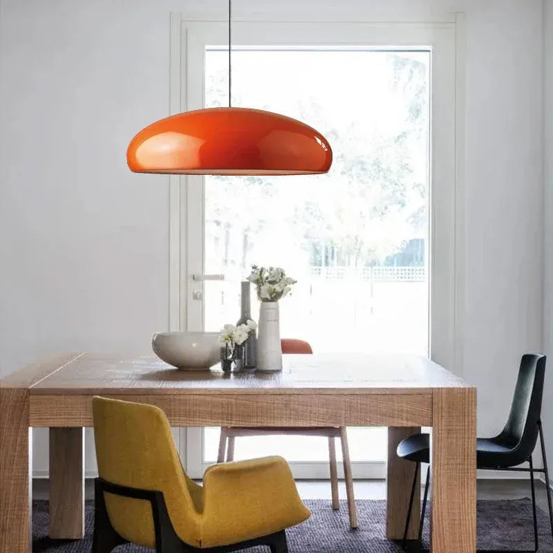 Modern Nordic dome pendant light above dining table orange black white red besontique home decor
