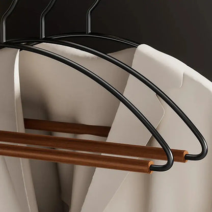10pcs Luxury Beech Wood Clothes Hangers │ Seamless Iron Wardrobe Clothes Rack with Wood Bar  - Besontique Home
