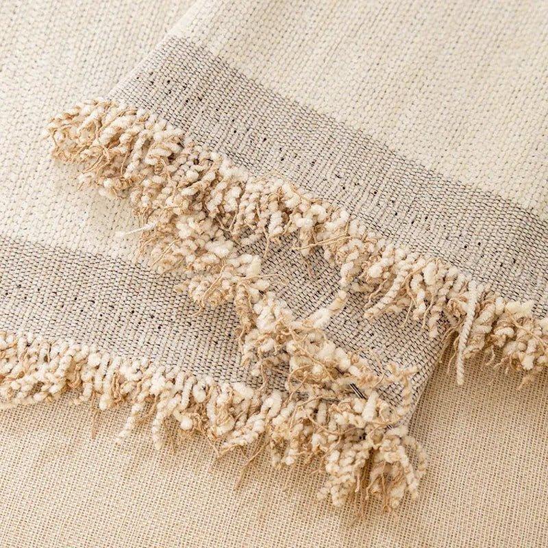 2 Chenille Line Pattern Throw Blanket with Tassel │ Simple Nordic Jacquard Reversible Double Sided Sofa Cover - Besontique