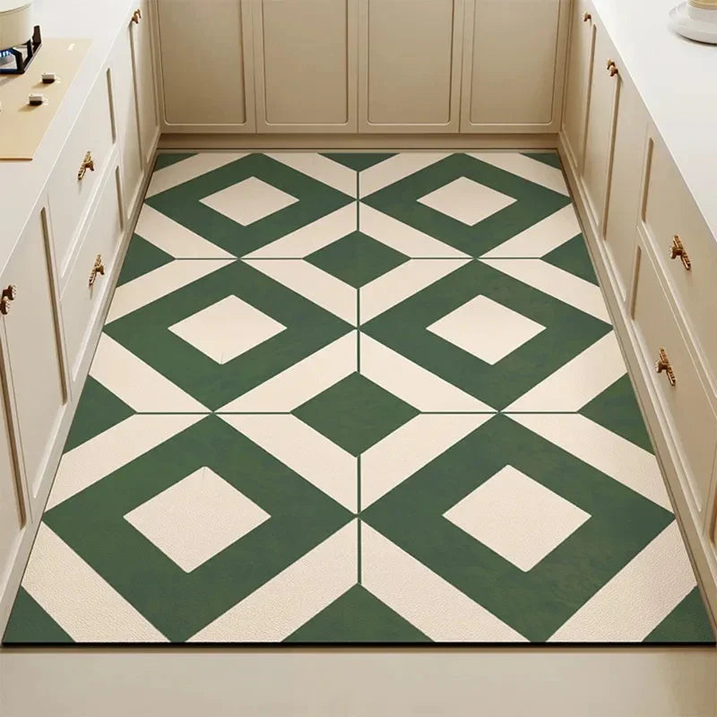 2 Modern style Plaid printed PVC Kitchen Floor Mat │ Waterproof Oil-proof Leather Foot Mats Rug for Home Decor - Besontique Home