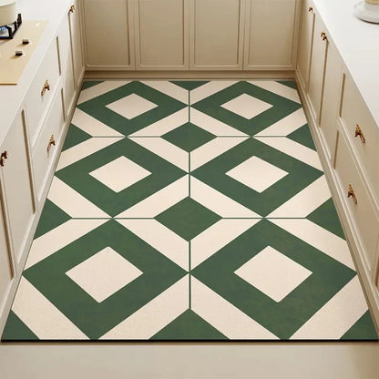 2 Modern style Plaid printed PVC Kitchen Floor Mat │ Waterproof Oil-proof Leather Foot Mats Rug for Home Decor - Besontique Home