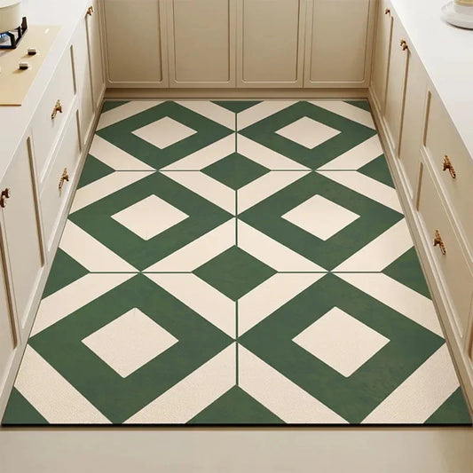 2 Modern style Plaid printed PVC Kitchen Floor Mat │ Waterproof Oil-proof Leather Foot Mats Rug for Home Decor - Besontique Home