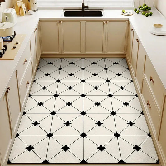 2 Modern style Plaid printed PVC Kitchen Floor Mat │ Waterproof Oil-proof Leather Foot Mats Rug for Home Decor - Besontique Home