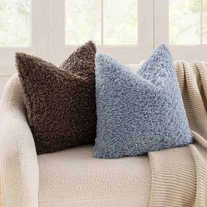 2 Pcs of Nordic Solid Color Imitation Lamb Wool Cushion Covers │ Minimal Home Throw Pillow Covers - Besontique Home