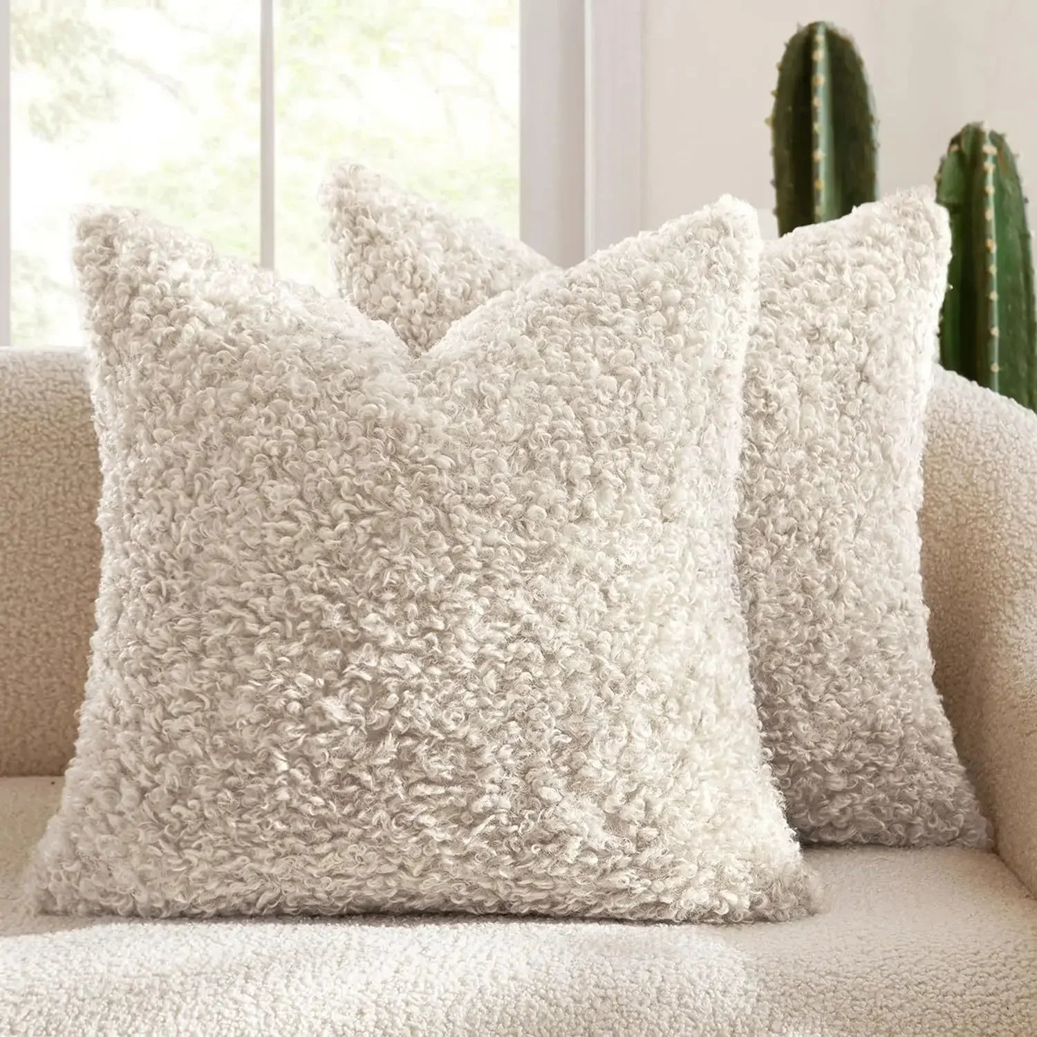 2 Pcs of Nordic Solid Color Imitation Lamb Wool Cushion Covers │ Minimal Home Throw Pillow Covers - Besontique Home