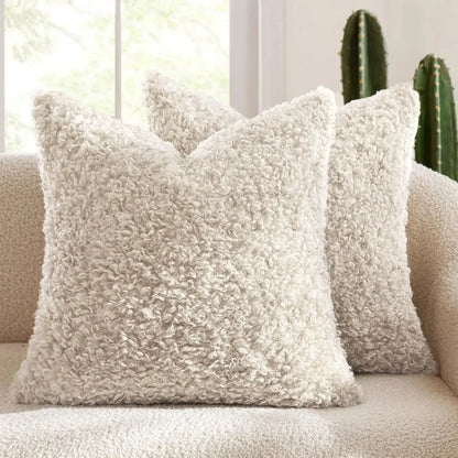 2 Pcs of Nordic Solid Color Imitation Lamb Wool Cushion Covers │ Minimal Home Throw Pillow Covers - Besontique Home