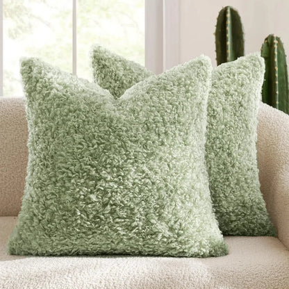 2 Pcs of Nordic Solid Color Imitation Lamb Wool Cushion Covers │ Minimal Home Throw Pillow Covers - Besontique Home