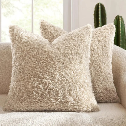 2 Pcs of Nordic Solid Color Imitation Lamb Wool Cushion Covers │ Minimal Home Throw Pillow Covers - Besontique Home