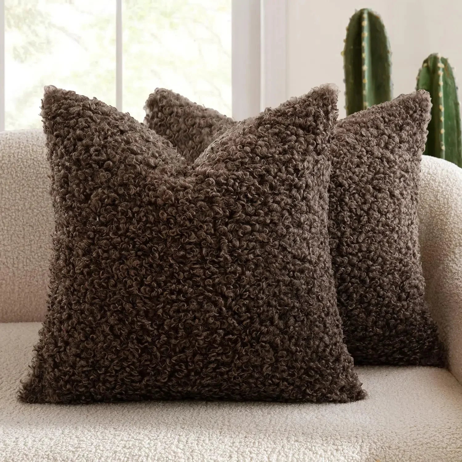 2 Pcs of Nordic Solid Color Imitation Lamb Wool Cushion Covers │ Minimal Home Throw Pillow Covers - Besontique Home