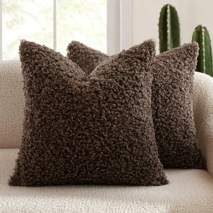 2 Pcs of Nordic Solid Color Imitation Lamb Wool Cushion Covers │ Minimal Home Throw Pillow Covers - Besontique Home